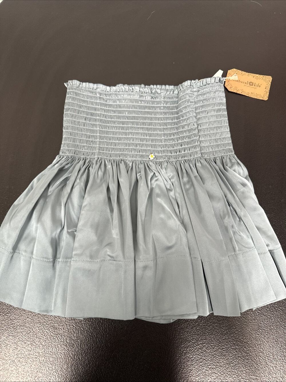 Natural Life Daisy Smocked Waist Teal Green Satin Shorts Women's XS